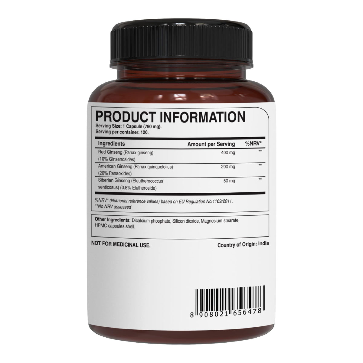 PURENUTRITION ME Pure Nutrition Triple Ginseng - A Unique and Effective Combination of Red Ginseng, American Ginseng, and Siberian Ginseng | Energy Supplement | 790mg Capsule | 120 Veg Capsules