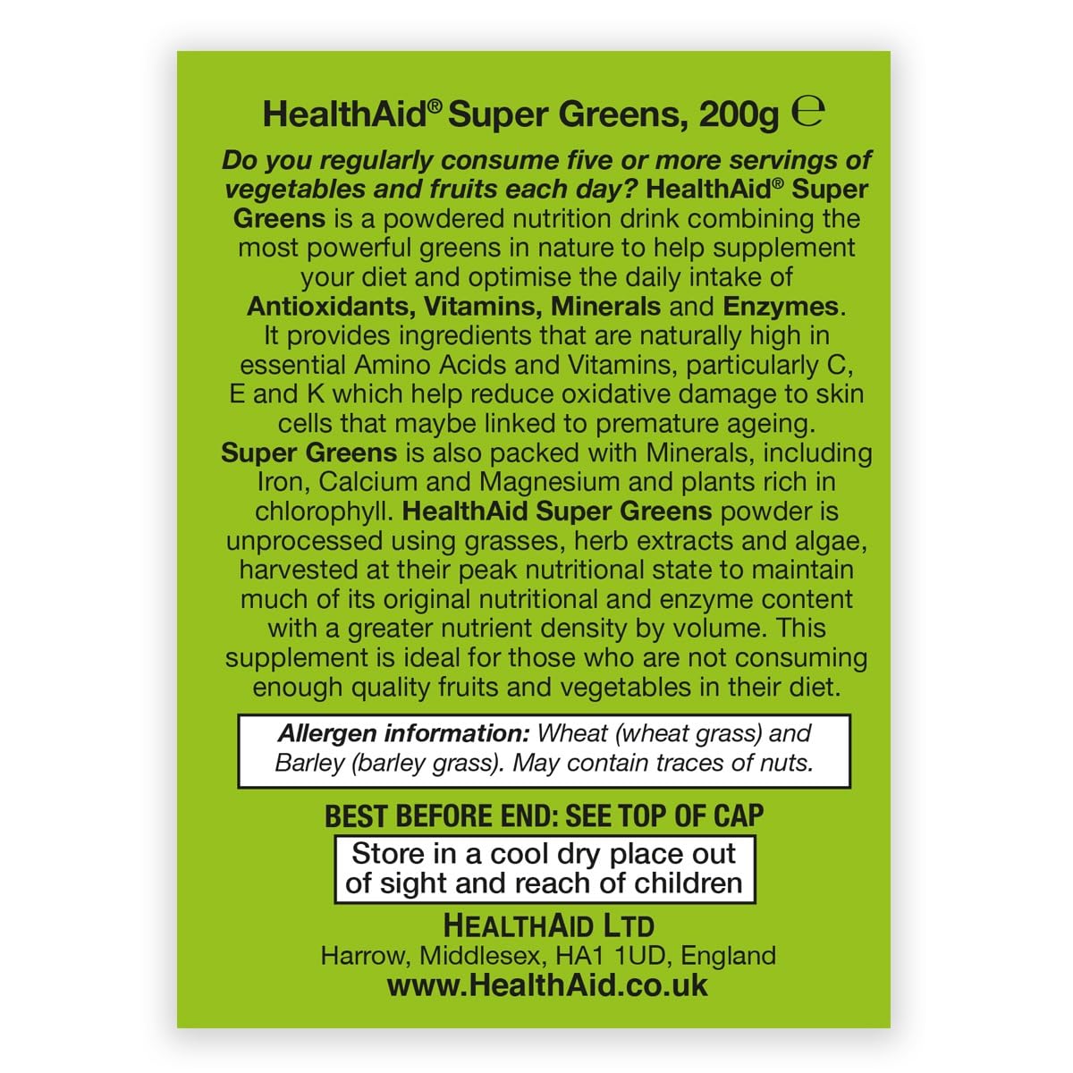 HealthAid SuperGreens Powder, 200 g, Green