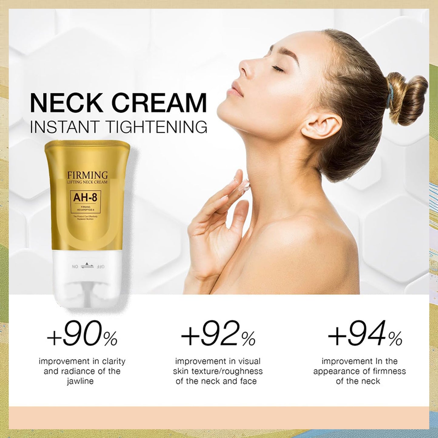 MINSHZEE AH-8 Firming Neck Cream, Neck Firming Cream with Roller, Reduces Wrinkles Fine Lines and Double Chin, Deeply Moisturises and Nourishes, Restores Firming Effect and Restores Nutrition (120G/4.230Z)