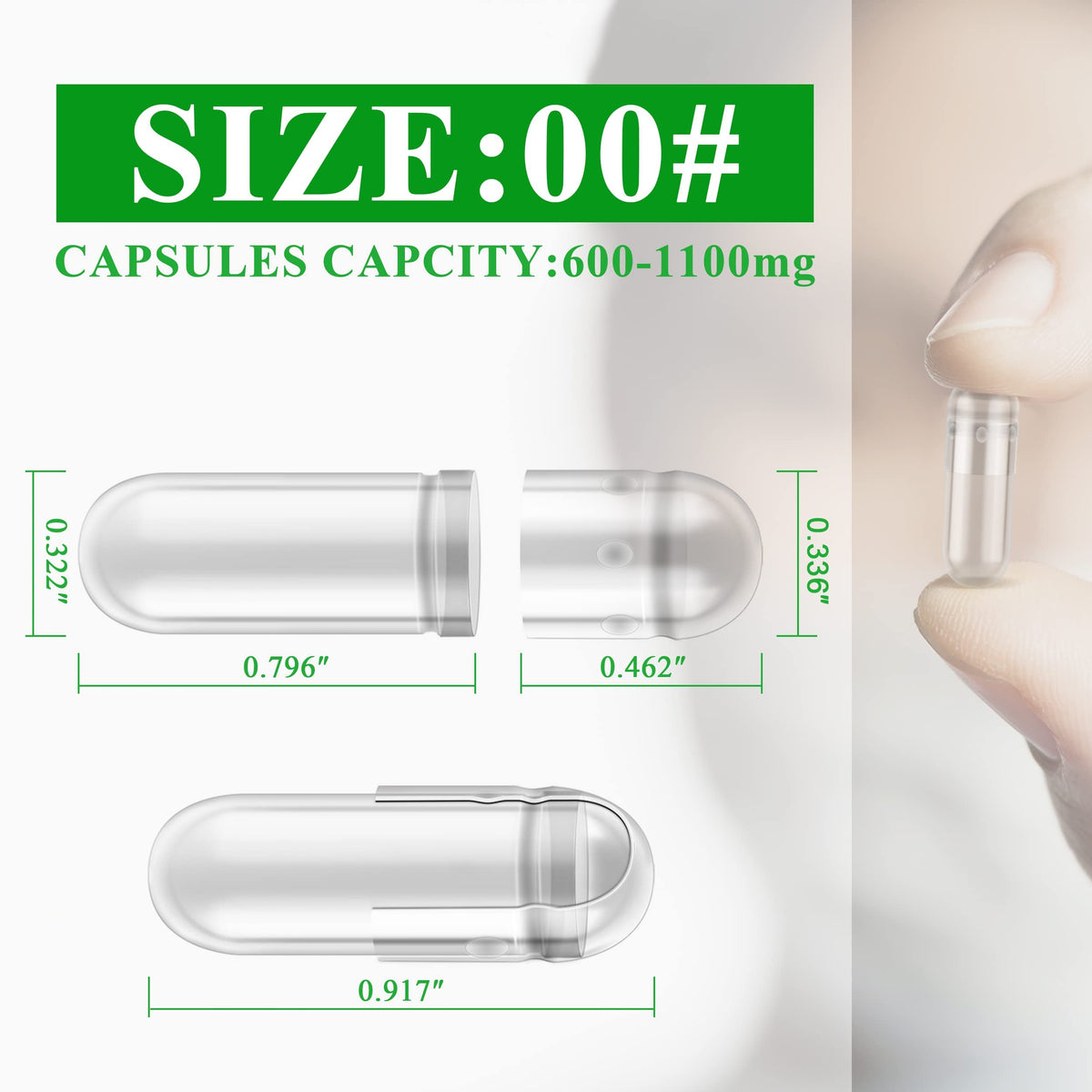wananfu WANANFU Size 00 Empty Capsules Vegetarian (100 Count) Bundle with Micro Lab Spoon with Powder Tamper, Compatible with Capsule Filling Machine