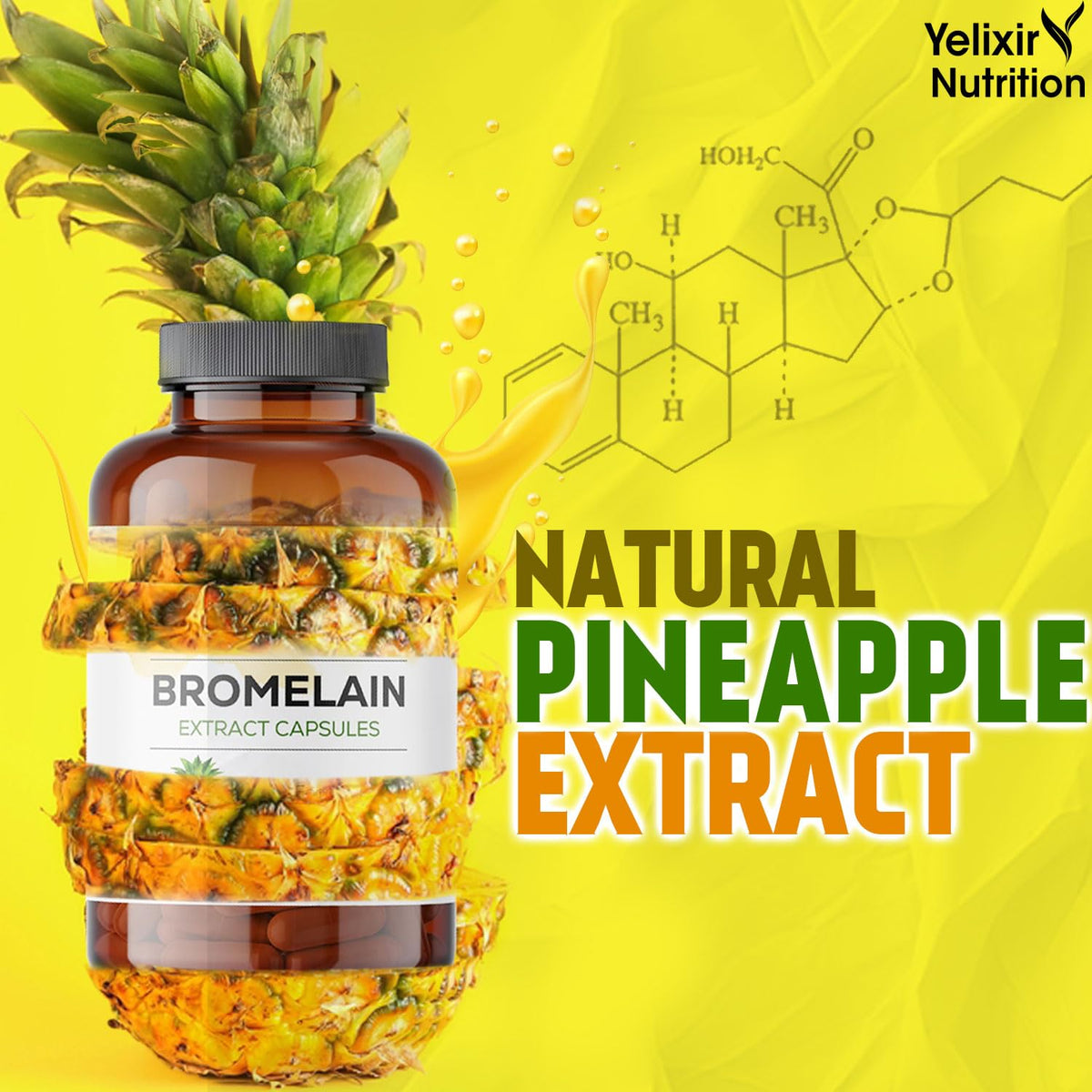 Yelixir Nutrition Bromelain Capsules, 120 Count, 2400 GDU/g Strength