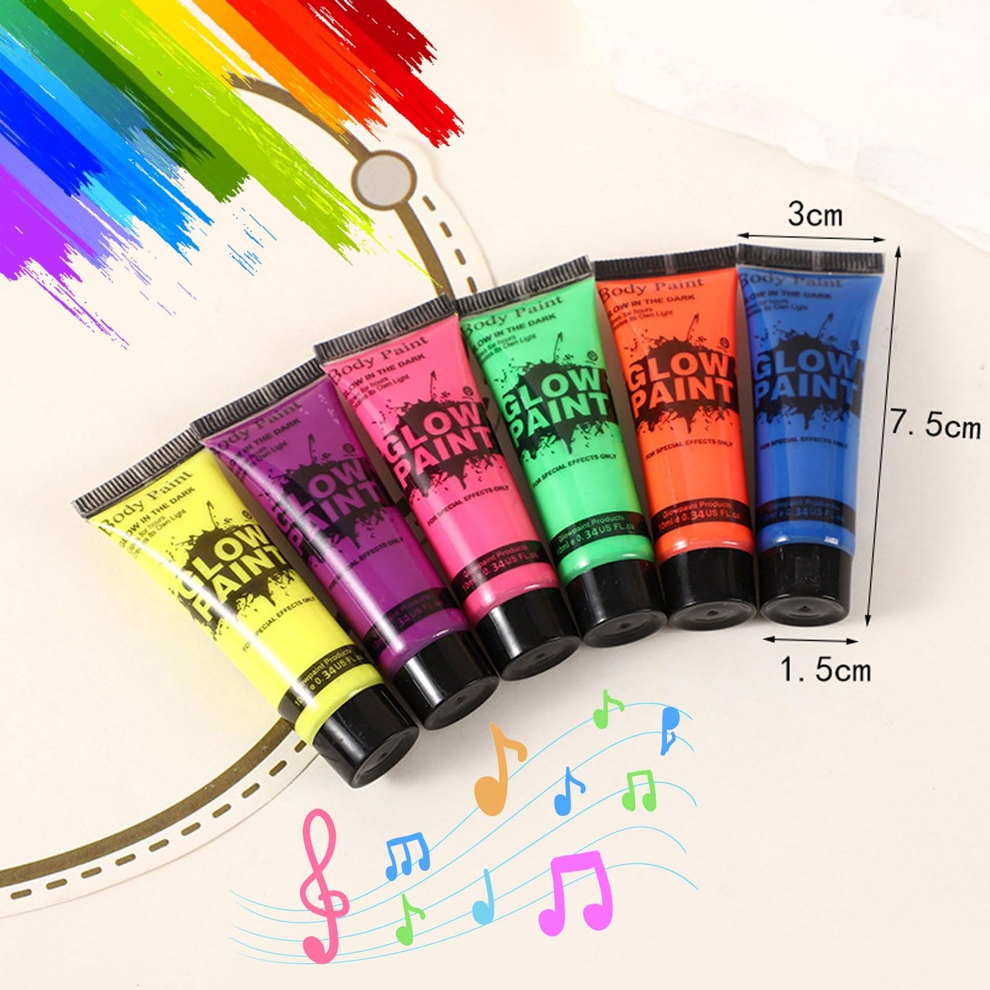 LYNTYAOU 6 Colors UV Neon Face Body Paint, Makeup Set Fluorescent Painting Glow in Dark, Blacklight Safe Non-toxic Quick-Dry Paint for Adults Halloween, Christmas（6 X 10ml）