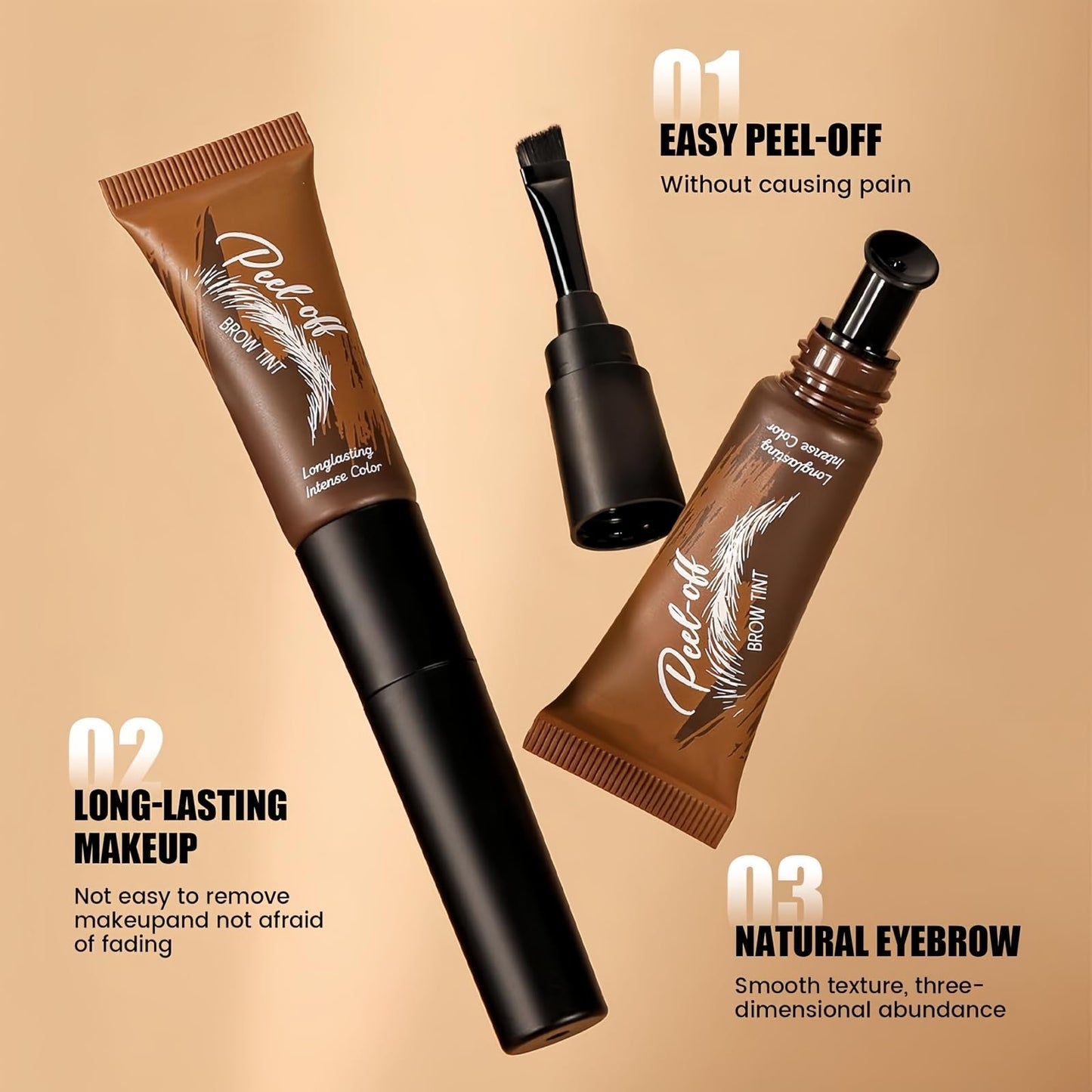 ShunJian Tat/too Eye Brow Peel Off,Peel Off Eyebrow Gel Tint,Semi-Permanent Colour Eyebrow Dye,Eye Brow Glue,Brow Gel,Waterproof & Long-Lasting,Dual-Head Design,Suitable for Everyone(02# Espresso)