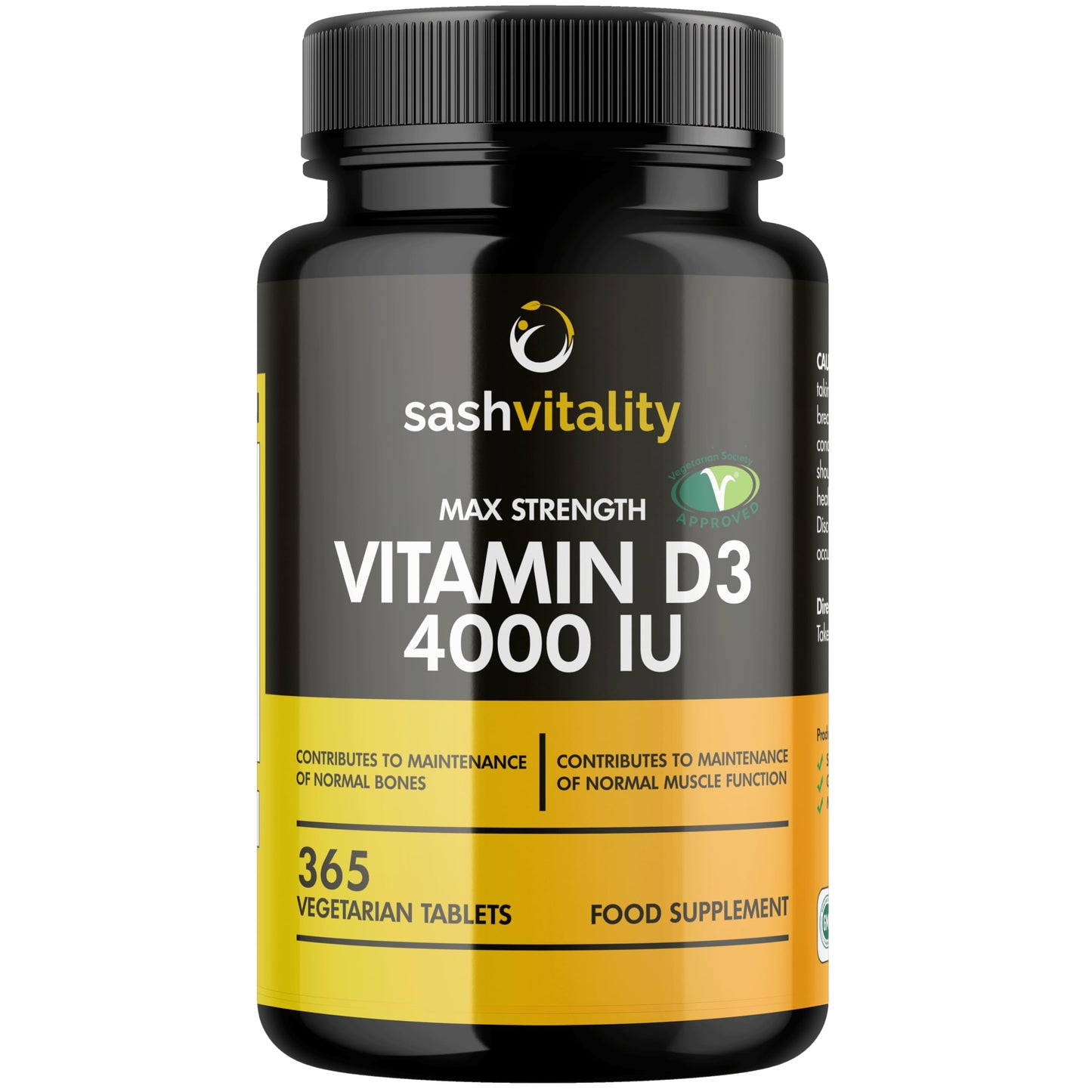 Vitamin D3 4000 IU – 365 Vegetarian D3 Easy Swallow Micro Tablets | Highest Strength Cholecalciferol VIT D3 - Vegetarian Certified - UK Made Sash Vitality | Support Mood | Supports Bone Health