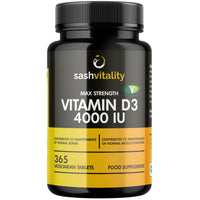 Vitamin D3 4000 IU – 365 Vegetarian D3 Easy Swallow Micro Tablets | Highest Strength Cholecalciferol VIT D3 - Vegetarian Certified - UK Made Sash Vitality | Support Mood | Supports Bone Health