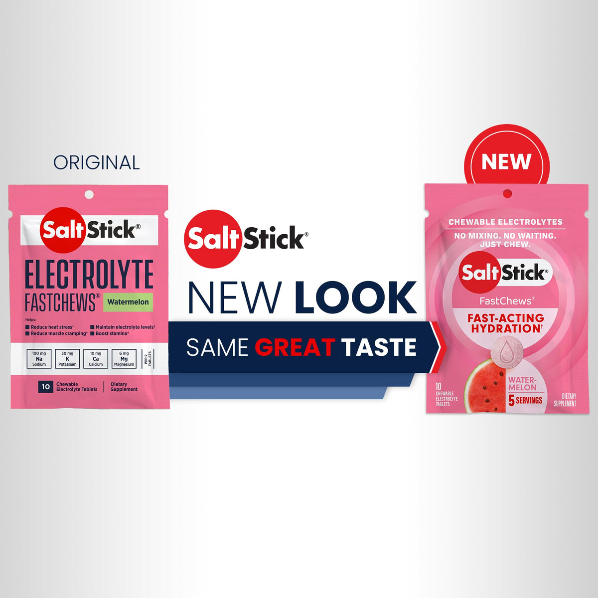SaltStick Fastchews, Electrolyte Replacement Tablets for Rehydration, Exercise Recovery, Youth & Adult Athletes, Hiking & Sports Recovery, 2 x Packets of 10 Tablets (Watermelon)