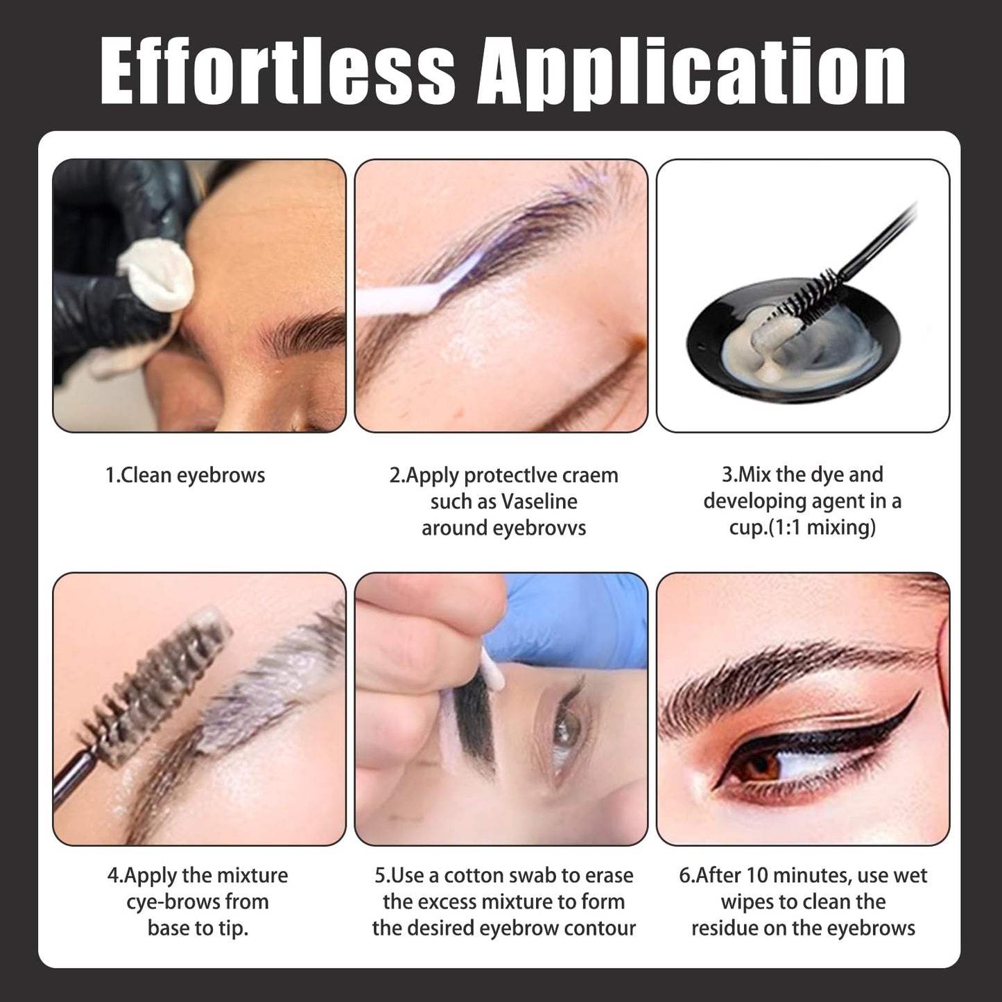 Guegine Eyebrow Tint Kit，2-In-1 Eye Brow Tint Kits，Lash Tint Kit，Lasting for 6 Weeks Diy Hair Dying for Salon（7ml Black）