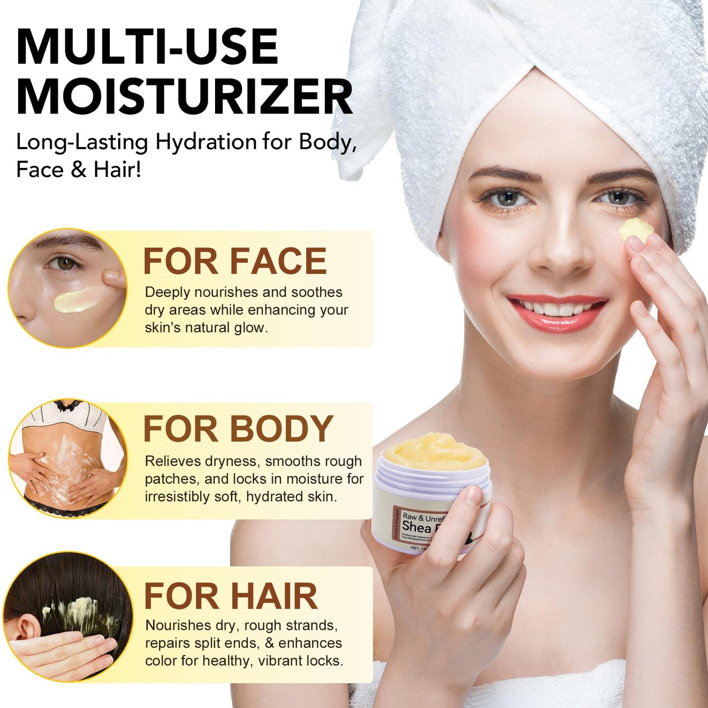 NBXINSLF Organic Shea Butter, Raw & Unrefined Shea Butters for Body, Face & Hair, Pure Shea Butter with vitamins A, E & F, Long-Lasting Hydration for Dry Skin, Hair Care, DIY Lip Balm, Natural Moisturize