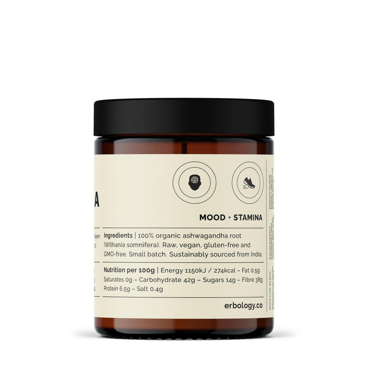 Erbology Organic Ashwagandha Powder 90g - 45 Servings - Sleep Aid - Rich in Withanolides - Sustainably Sourced Straight from Farm in India - Small Batch - Vegan - GMO-Free - Recyclable Glass Jar