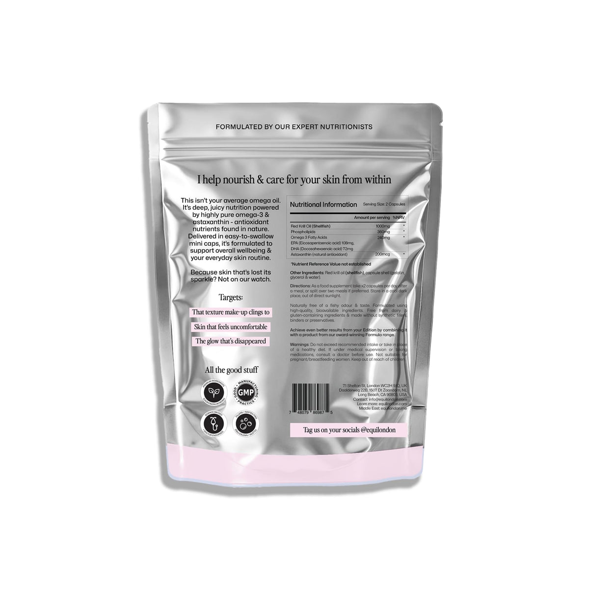 EQUI LONDON Equi - Beauty Oil Edition | Multivitamin Softgels Capsules | Omega 3, Krill Oil, Astaxanthin & Choline | Hydrating & Anti-Inflammatory Supplements for Skin, Vision & Cardiovascular Support
