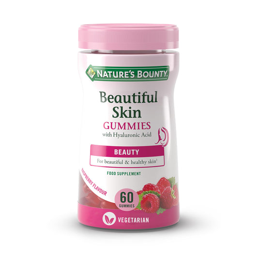 Nature's Bounty Beautiful Skin Gummies - Pack of 60 Gummies, 30 Day Supply - Including Zinc, Vitamins C and E, Biotin and Hyaluronic Acid - Support your Beauty Routine