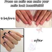 Yoowan 24pcs French Tip False Nails,Press On Nails Black,Black French Tip Na-Ils,Elegant,Black Square Stick On Na-Il,Suitable For Most Sizes,Sturdy,Durable,Reusable,For Women And Girls(With Jelly Gelatin)