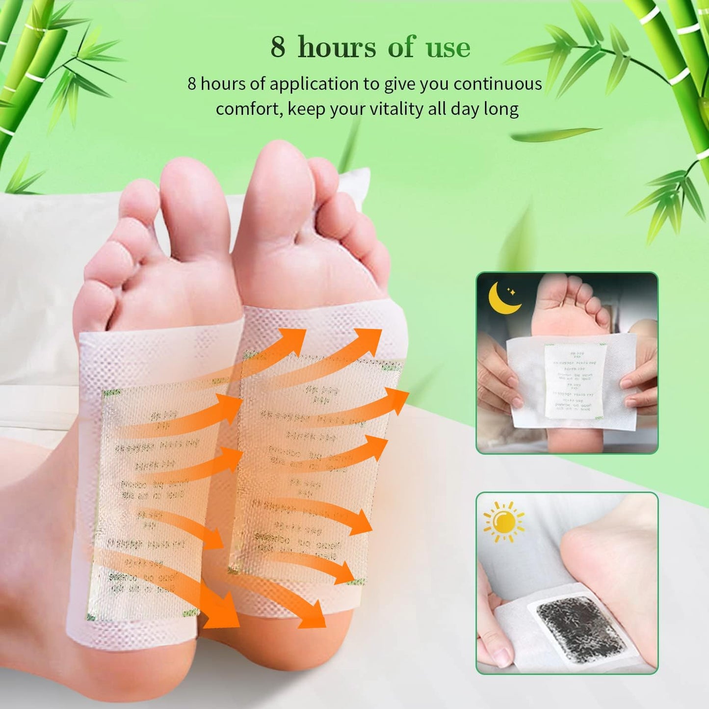Jijizhazha 70 Pcs Natural Ingredients Detox Foot Patches,Organic Bamboo Vinegar Detox Foot Pads Improves Sleep Quality,Easy to Use(Extra Socks)
