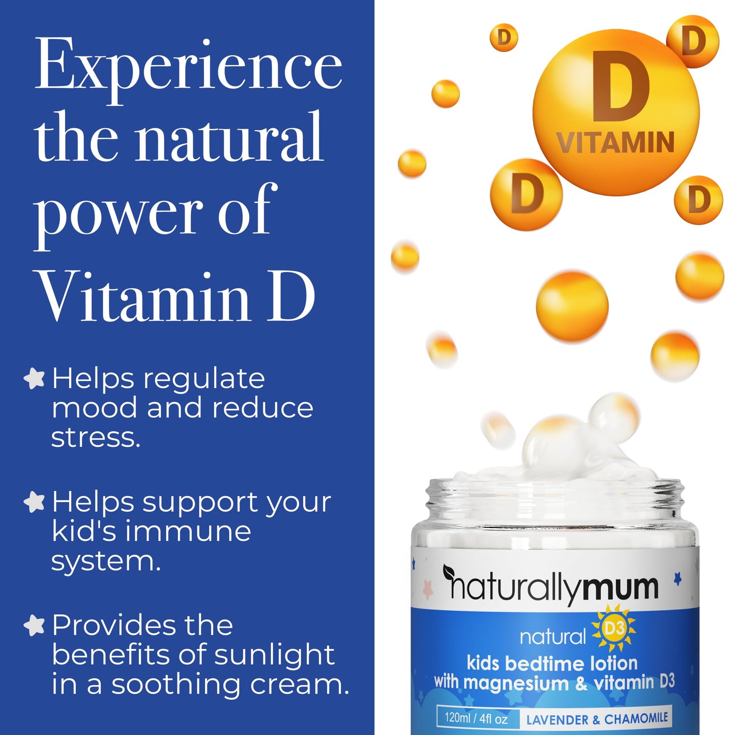 NaturallyMum Kids Magnesium Bedtime Lotion with Vitamin D | Support for Sleep, Heart, Bone, Nerve, Gut and Muscle Health | Alternative to Melatonin | Lavender & Chamomile 4.2 fl oz