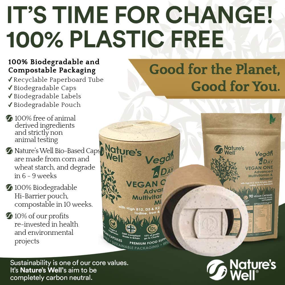 Nature's Well Vegan Multivitamins & Minerals with High Strength B12, D3 & K2, 90 Capsules – Halal & Kosher, Made in UK by Nature’s Well, Designed for Vegans & Vegetarians - Pouch