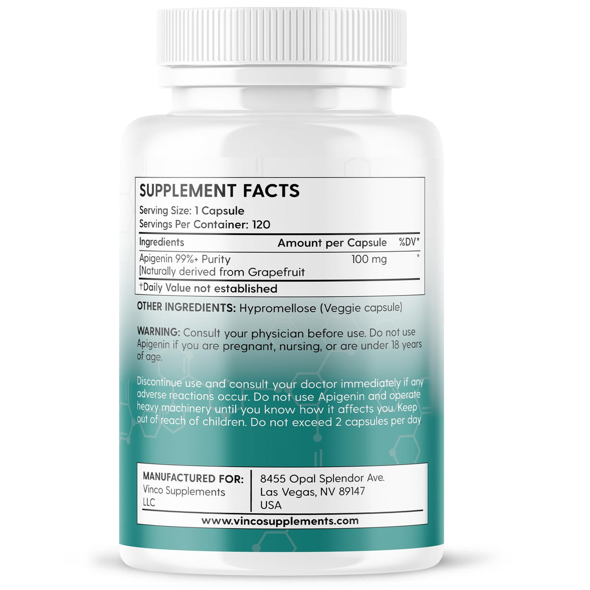 Vinco Supplements Vinco Apigenin 100mg Supplement - 120 Sleep Capsules for Better Relaxation, 99%+ Pure Natural Formula - NAD Booster, Apigenin Sleep Supplements, Natural Sleep Aid for Adults - Made in the UK