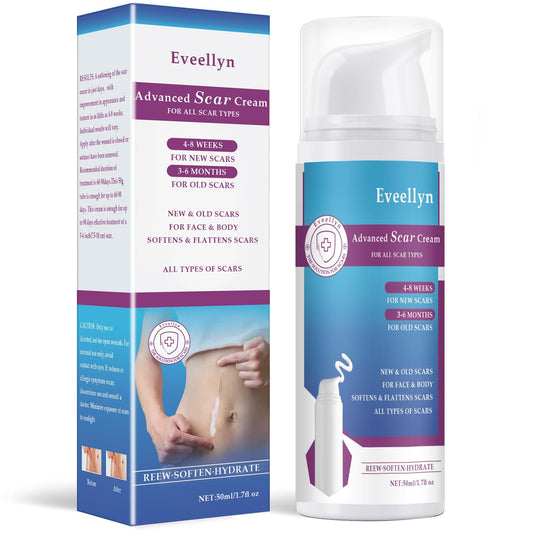 Eveellyn Scar Cream, Scar Gel, Professional Scar Removal Cream for Surgical Scars, Stretch Mark, Keloid Bump, C-Section, Burn, Acne, Old and New Scars 1.7 oz (50g)