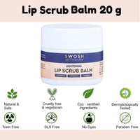 SWOSH Lip Scrub For Dark Lips To Lighten Pink 20 gram With Beeswax and Vitamin E | Lip Brightening Scrub Balm For Women and Men For Exfoliating Dry and Chapped Lips, Removes Tan and Dead Skin Cells