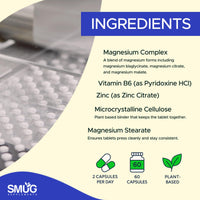 Magnesium Glycinate 5-in-1 Complex – 1850mg Blend – 347.5mg Elemental – 60 Vegan Capsules with Zinc 10mg & Vitamin B6 25mg – Made in Britain – SMUG Supplements