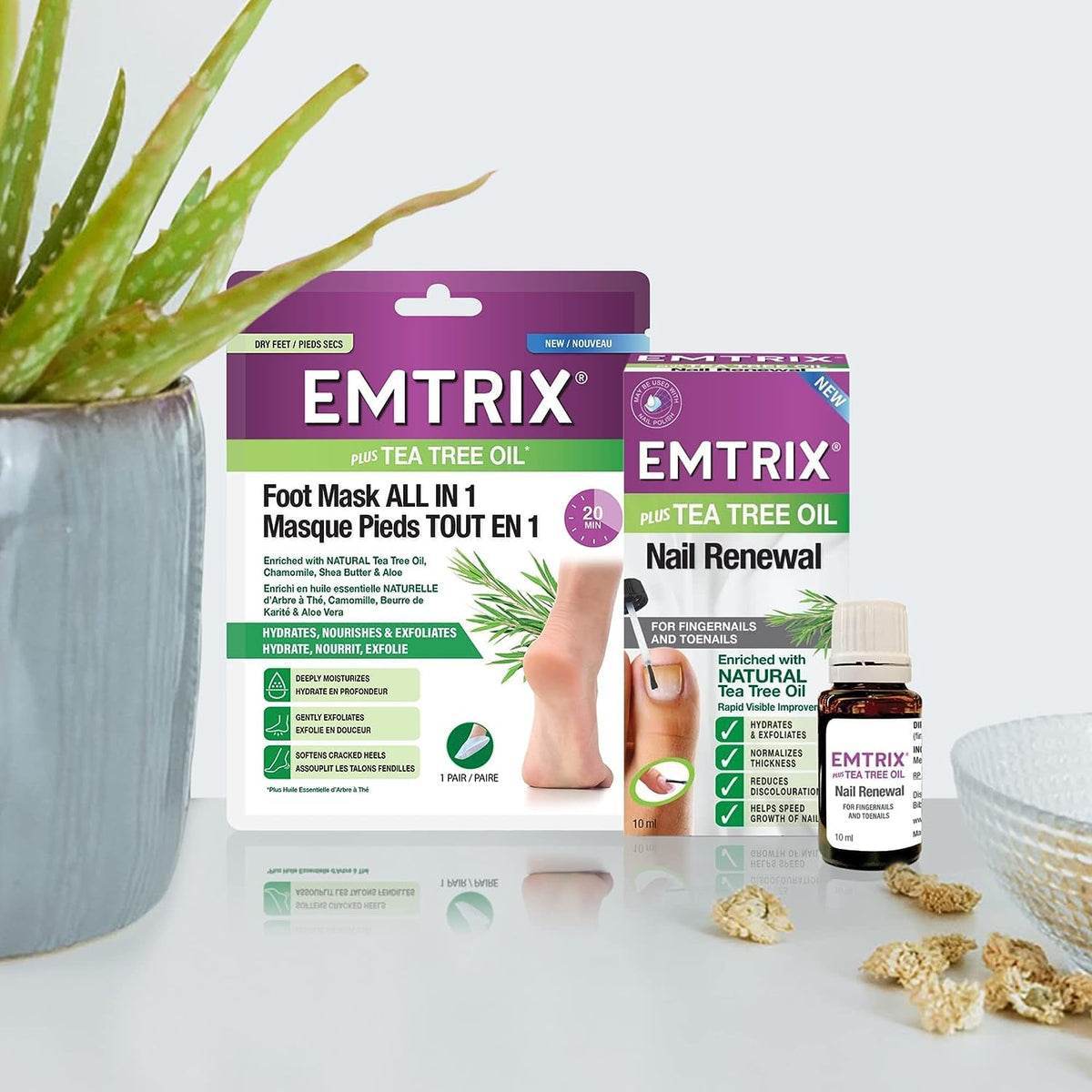 Emtrix Foot Mask Socks All in 1, Moisturising Foot Mask with Natural Tea Tree Oil, Designed to Hydrate, Exfoliate & Soften Cracked Heels in 20 Minutes for Baby Soft Feet - (3 Pair)