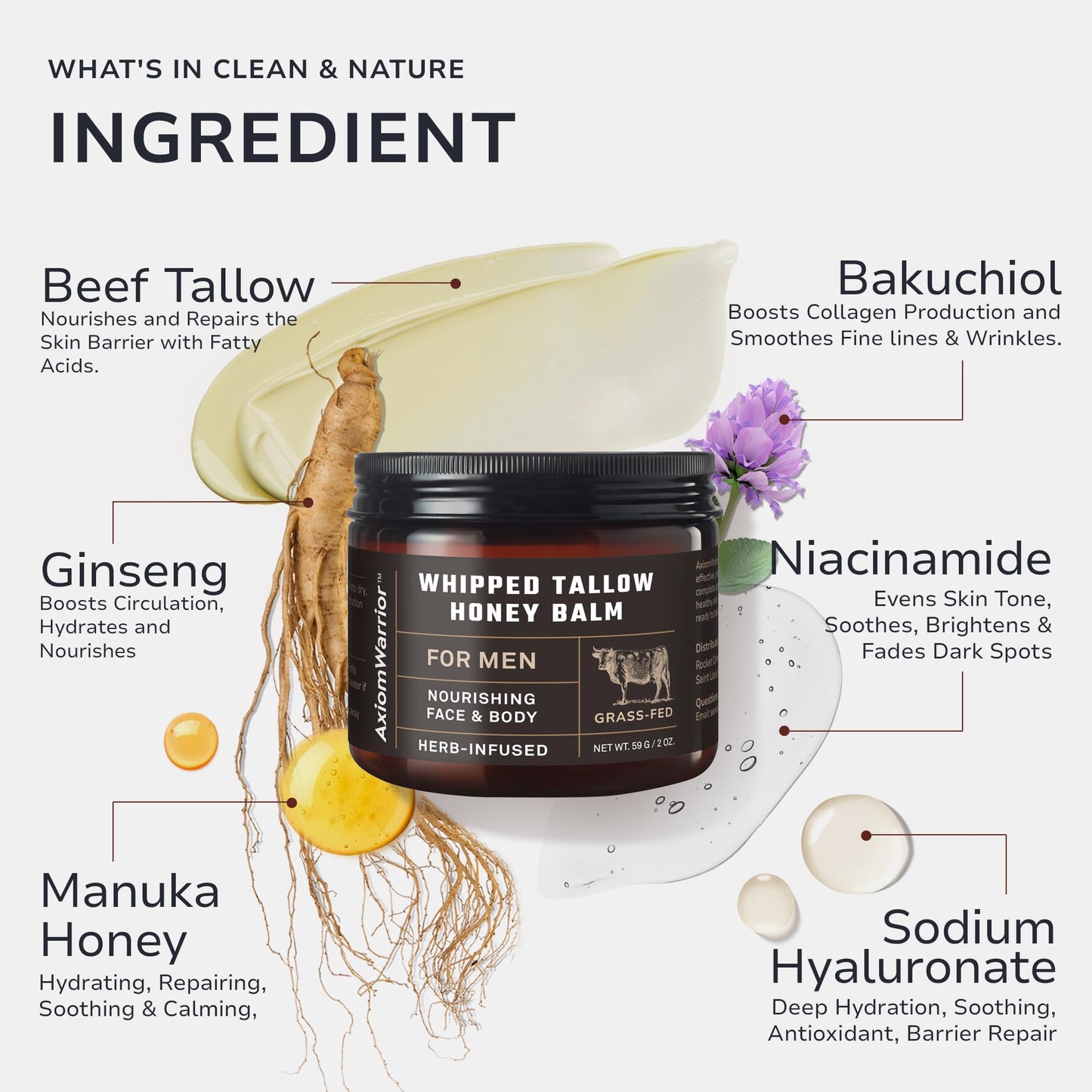 AxiomWarrior Beef Tallow Skin Care: Whipped Organic Beef Tallow Moisturizer Cream for Face & Body with Grass Fed & Finished - Hydrates, Smoothes, Nourishes Skin - Sensitive, Dry Skin - 2oz