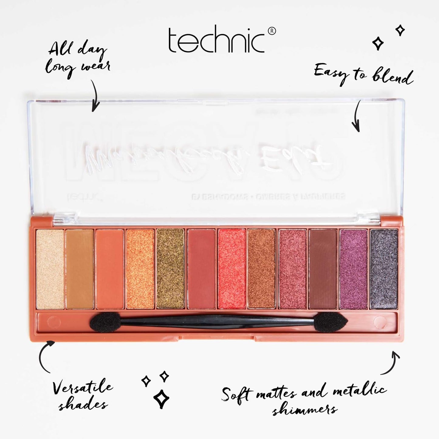 Technic Mega Eyeshadow Palette - 12 Pigmented, Long Lasting, Easy to Apply and Blendable Shades for the Perfect Day to Evening Looks - 18g (Marrakech)
