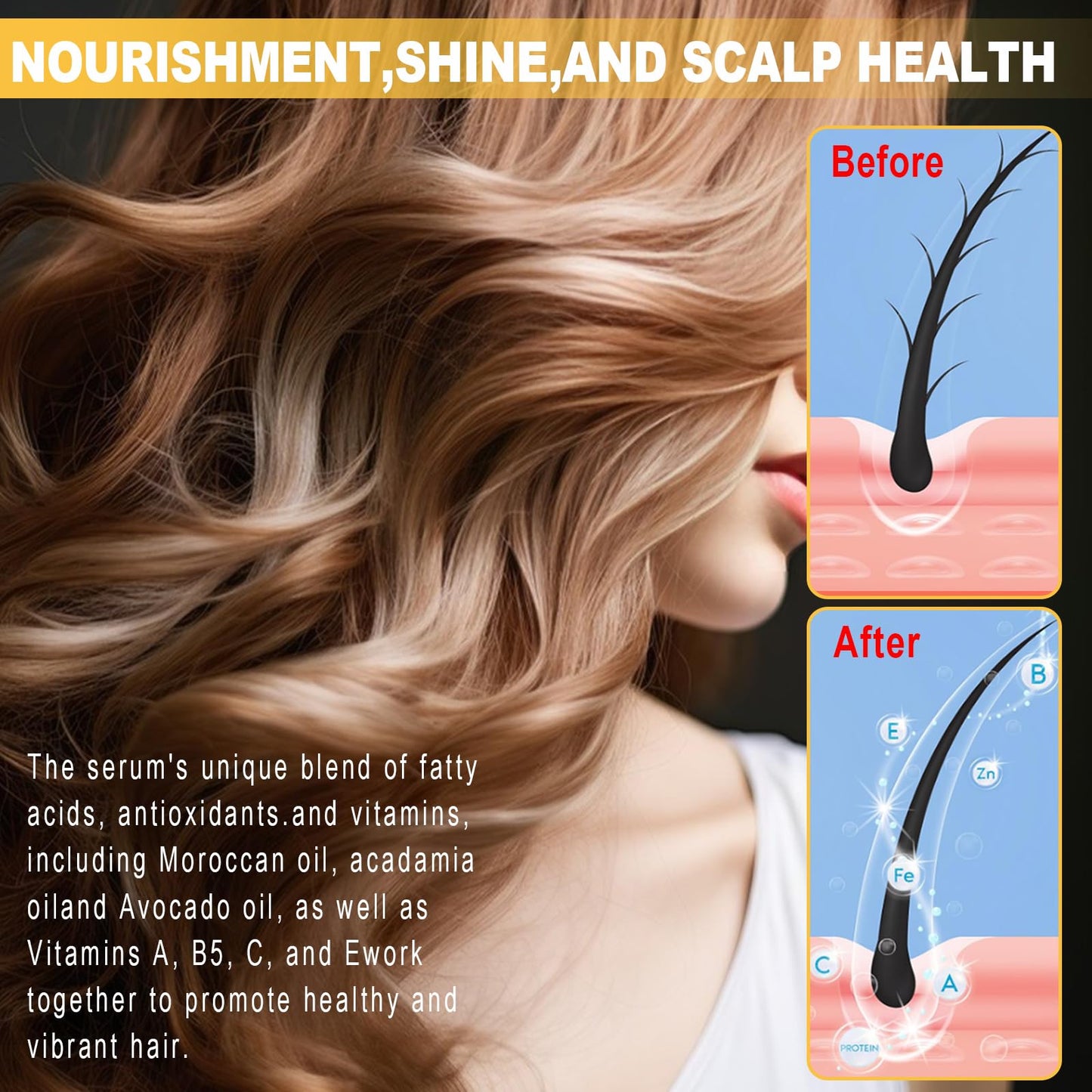 ZhongShuang 40 Pcs Hair Vitamin Serum Capsule Hair Vitamins Hair Serum, Enriched with Moroccan Oil, Macadamia Oil, Avocado Oil Makes Hair Smooth and Shiny