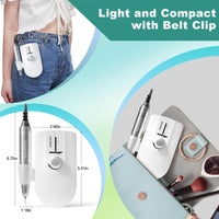 NAILGIRLS Cordless Electric Nail Files, T18 Professional Rechargeable Nail Drill 35000 RPM, Portable E File Kit for Acrylic Gel Nails Manicure Salon Home, White