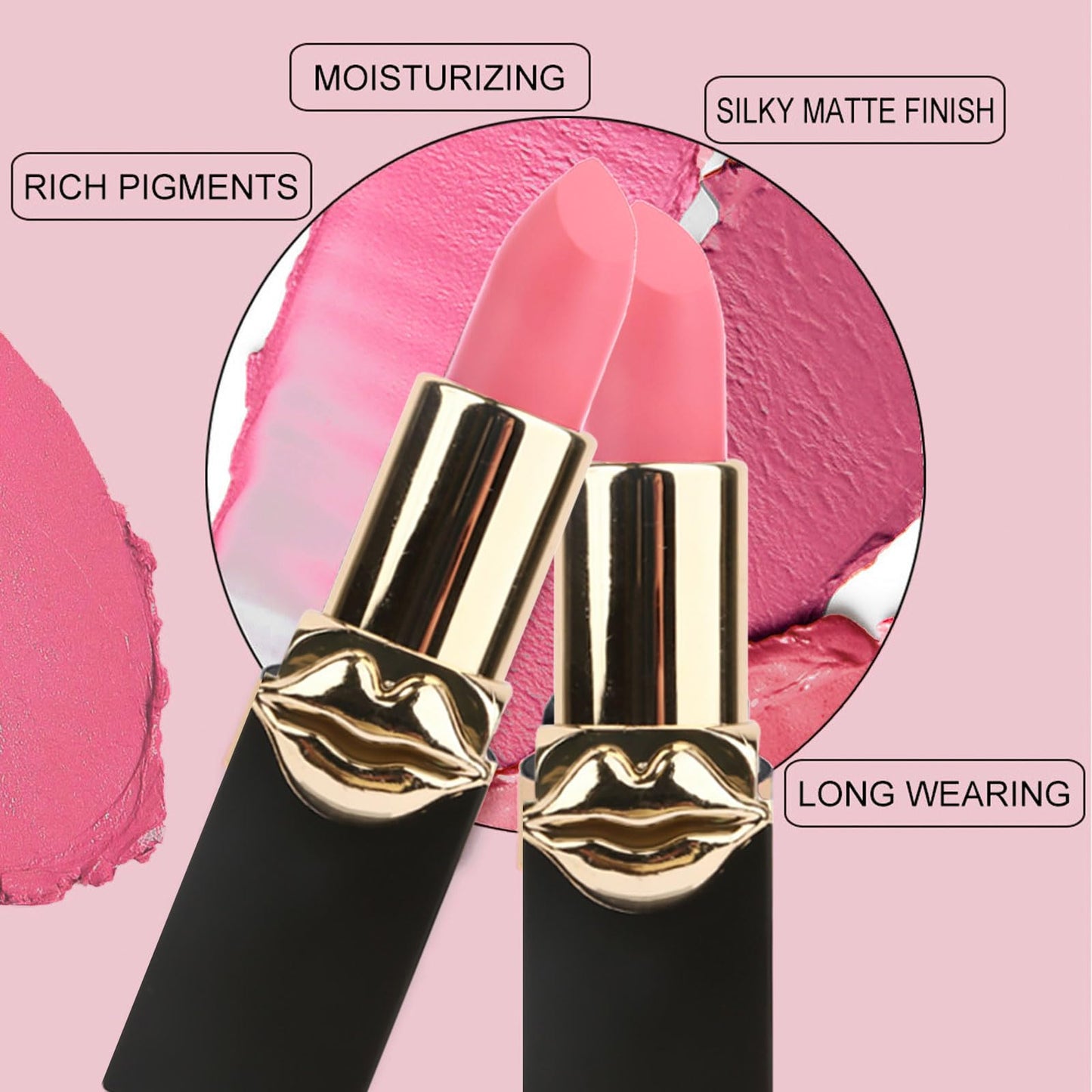 LYNTYAOU Light Pink Matte Lip Stick, Bright Pink Lipstick for Women, Long Lasting, Hot Color Smooth Full-Coverage Moisturizing Lipsticks, Waterproof Non-Sticky Tinted Lip Balm for Girls & Lady