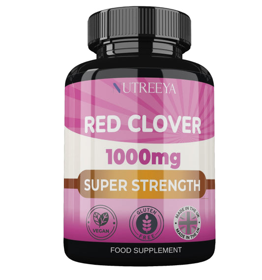 Nutreeya Red Clover Tablets 1000mg 200 Vegan Tablets Super Strength UK Made Menopause Supplement - 200 Day Supply