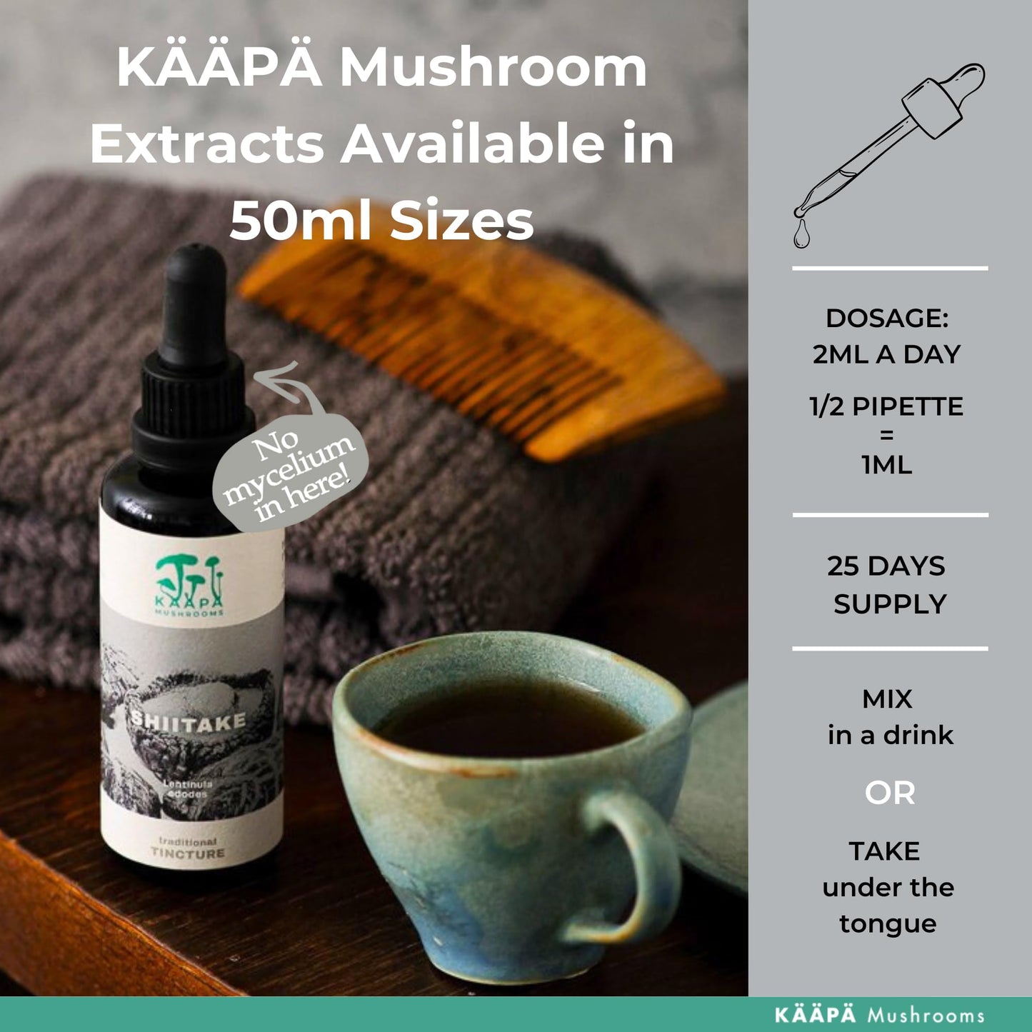 KAAPA Mushrooms KAAPA MUSHROOMS - Shiitake Mushroom Extract Tincture - Potent Ultrasonic Extraction | High Potency Mushroom Supplement for Immunity & Wellbeing | Grown in Finland - 50ml