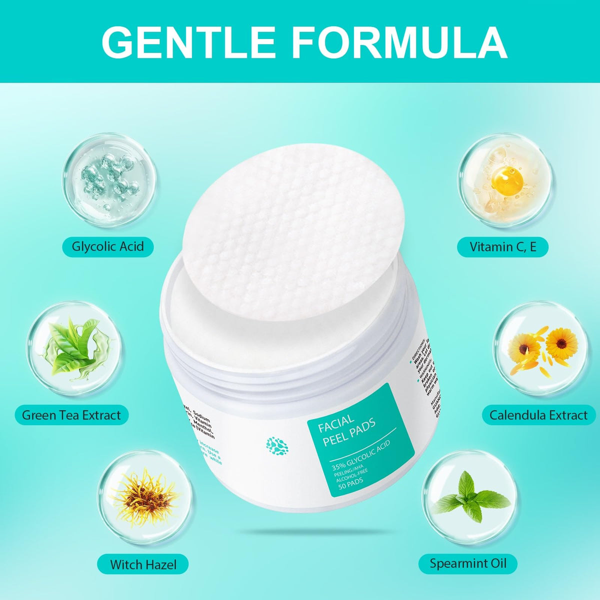 IREV Glycolic Acid Resurfacing Pads 35% for Face and Body- Exfoliating Facial Peel with Green Tea - Glycolic Acid Face Wash for Cleansing Peeling 50 Pads