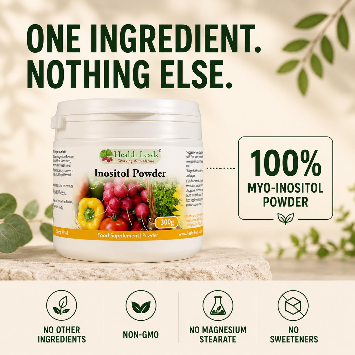 Health Leads ...Working With Nature Health Leads Myo-Inositol Powder 300g | Pure Vitamin B8