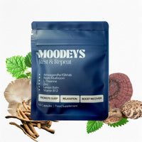 Moodeys Rest & Repeat, Organic Natural Sleep Supplement | Deep Sleep & Recovery | Functional Mushrooms & Adaptogens | Reishi Mushroom (5,250mg), Ashwagandha KSM-66 (4,800mg), Lemon Balm & L-Theanine
