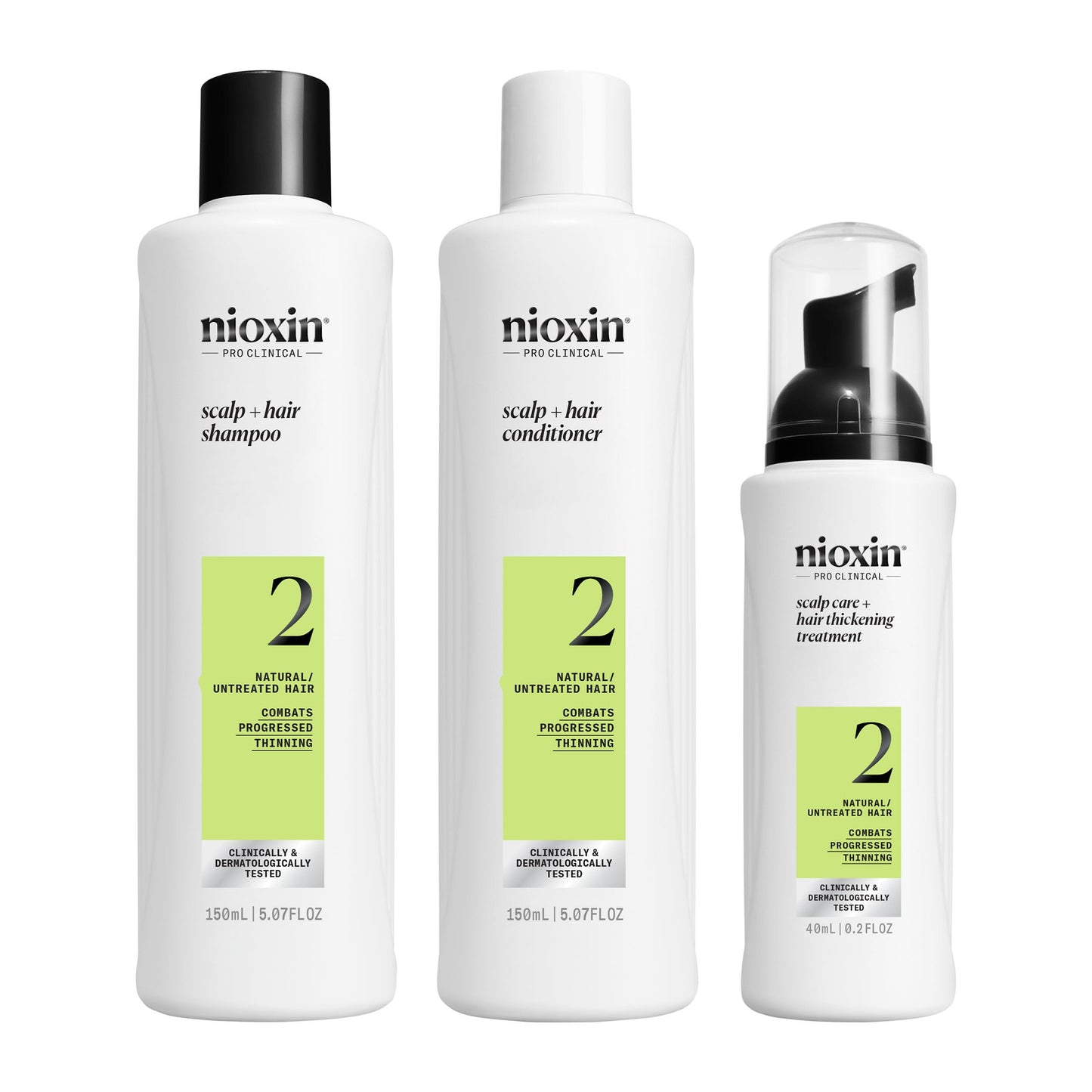 NIOXIN Nioxin Scalp + Hair Thickening System 2 Kit - Hair Thickening System for Natural Hair with Progressed Thinning - Shampoo, Conditioner & Scalp Treatment (150+150+40ml)