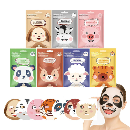Generic Sheet Face Mask Set – 7-Pack Hydrating & Moisturizing Facial Masks, Fun Animal Print for Kids & Girls, Soothing Skincare Sheet Masks for Women, Spa Party Supplies, Self-Care Gift, Beauty Face Mask Set