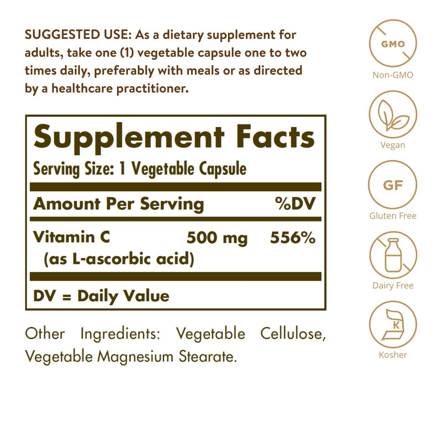 SOLGAR Solgar 500 mg Vitamin C Vegetable Capsules - Pack of 100 - Seasonal Immunity Support - Potent Antioxidant - Reduces Tiredness and Fatigue - Collagen Formation - Vegan