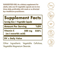 SOLGAR Solgar 500 mg Vitamin C Vegetable Capsules - Pack of 100 - Seasonal Immunity Support - Potent Antioxidant - Reduces Tiredness and Fatigue - Collagen Formation - Vegan
