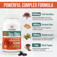 Lumarejebo Liposomal Irish Sea Moss Softgels | 30000mg of Wild Irish Seamoss Equivalent Per Serving | Burdock Root & Bladderwrack Complex Formula | Enhanc Immunity & Gut Health, 120 Softgels