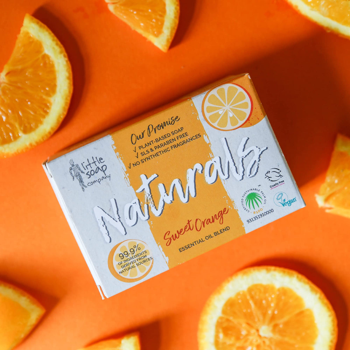 Little Soap Company Natural Range - Sweet Orange Bar Soap, 100g | Vegan, Cruelty Free, Eco Friendly Hand, Face & Body Soap Bar | Antibacterial Natural Soap with Essential Oils, No SLS or Parabens