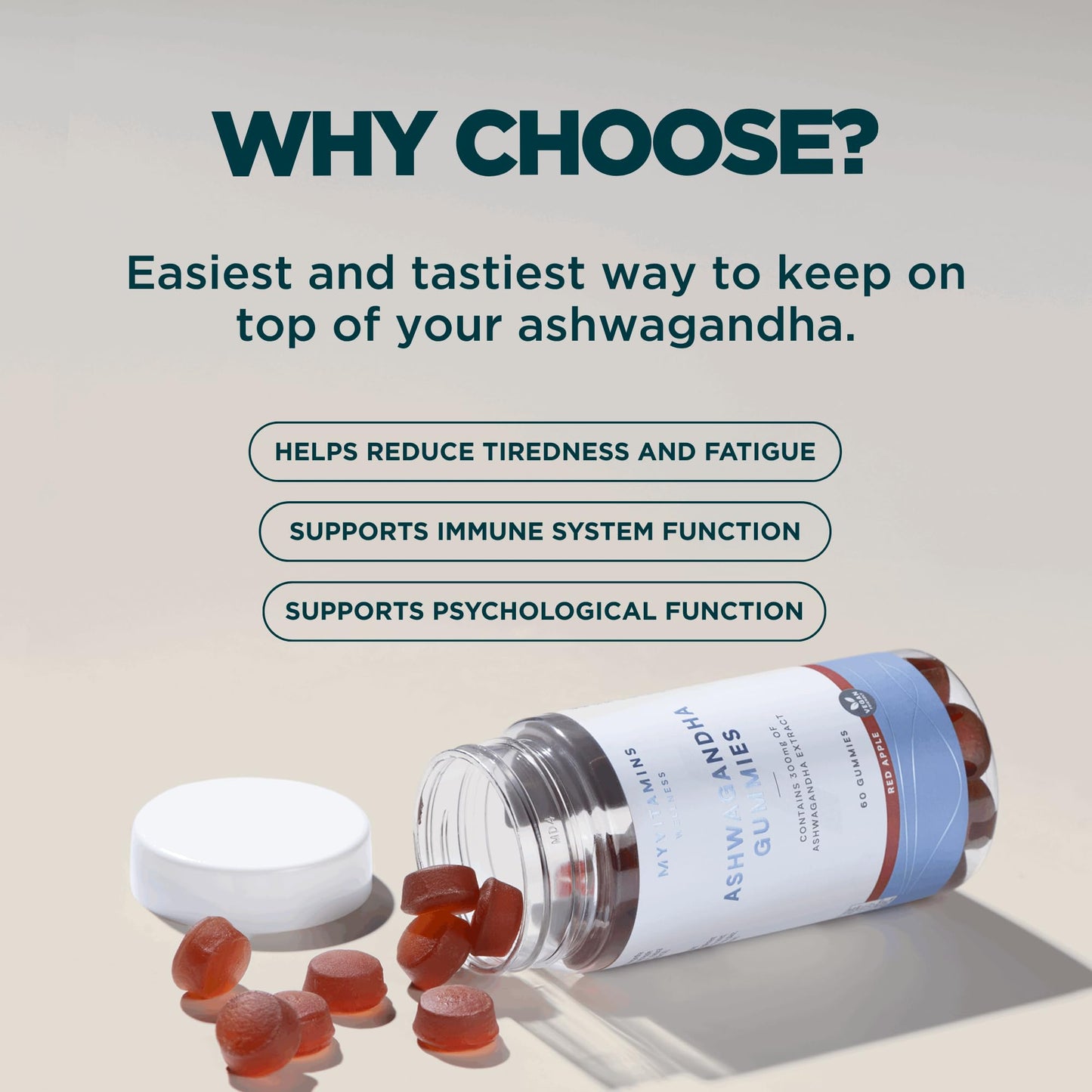 Myprotein Ashwagandha Gummies – 60 Count – Supports Stress Relief, Mood Enhancement, and Mental Clarity – Delicious Red Apple Flavour - Natural Adaptogen, Vegan, Gluten-Free, and Non-GMO