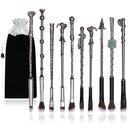 Boyigog 10Pcs Wizard Makeup Brushes Set,3D Silver Handle Metal Wand with Theme Bag,Anime Cosmetic Brushes for Powder Eyeshadow Lips Eyeliner,Portable Makeup Brush Set Gift for Girl Women (Silver)