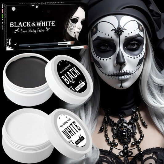 MAINT-CÖLLINTEC White Black Face Paint Makeup Halloween 100g, Halloween Make Up Kit Kids Adults, Halloween Face Paints Kit for Children, Skeleton Zombie Clown Makeup Halloween, Body Paint for Fancy Dress, Festivals