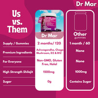 Dr Mar Premium Shilajit Gummies MAX 1500mg - 120 Gummies - 200mg Ashwagandha + 250mg Chaga Mushroom + 20mcg D2 + 50mcg B12 (2 Months Supply)