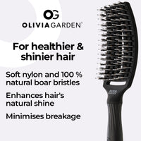Olivia Garden Fingerbrush Combo Medium - Styling Hair Brush for Dry & Detangled Medium Hair - Curved Head Scalp Massage - Boar & Nylon Bristles for Natural Shine - Fine, Medium & Thick Hair - Black