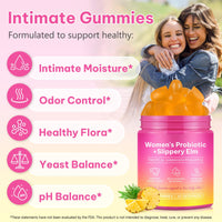 Probiotics for Women Gummies with Slippery Elm, Vegan Intimate Feminine Balance Probiotics Gummies Pineapple Flavor Supports pH Balance, Gut Health & Immune System 60 Gummies