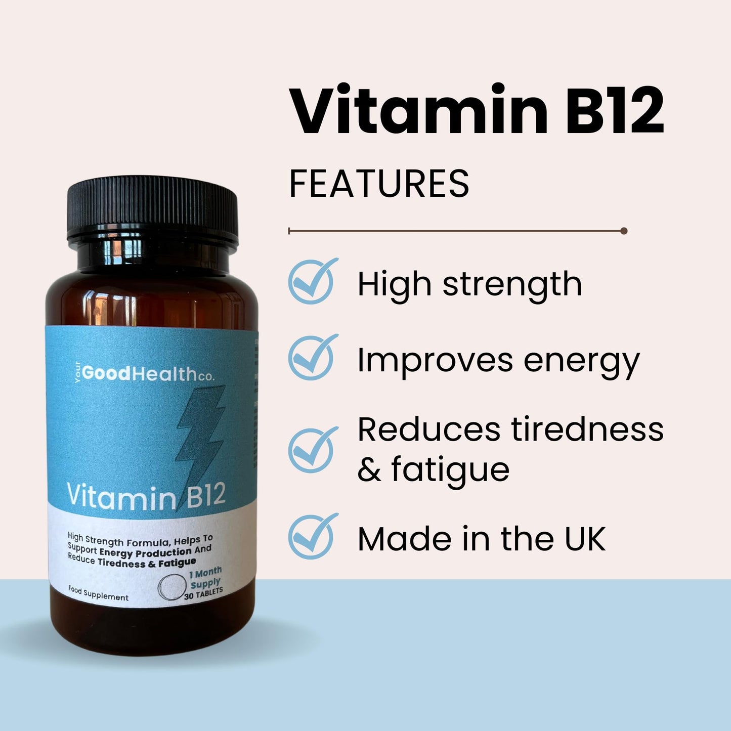 Your Good Health Co. Your Good Health Co – Vitamin B12 | Vegan | High Strength Formula | Support Energy Production and Reduce Tiredness & Fatigue | Tablet | 30 Day Supply