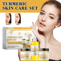 Turmeric Glow Combo, Glow Turmeric Skin Care Set with Turmeric Face Wash Turmeric Glow Scrub Turmeric Face Cream for Deep Cleaning, Brightens and Firms Skin, Helps to Reduce Acne and Dark Spots