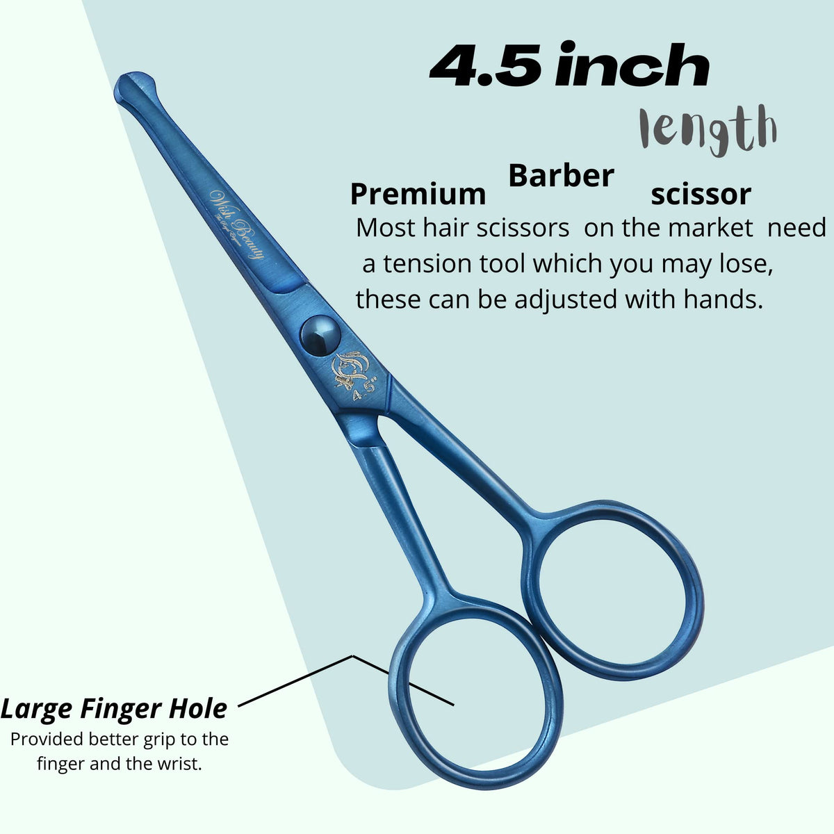 wish beauty,the royal elegance wishbeauty Kids Safety Round Tip & Curved Hair Scissors - Professional Salon Barber Scissors for Baby (Blue, 4.5")