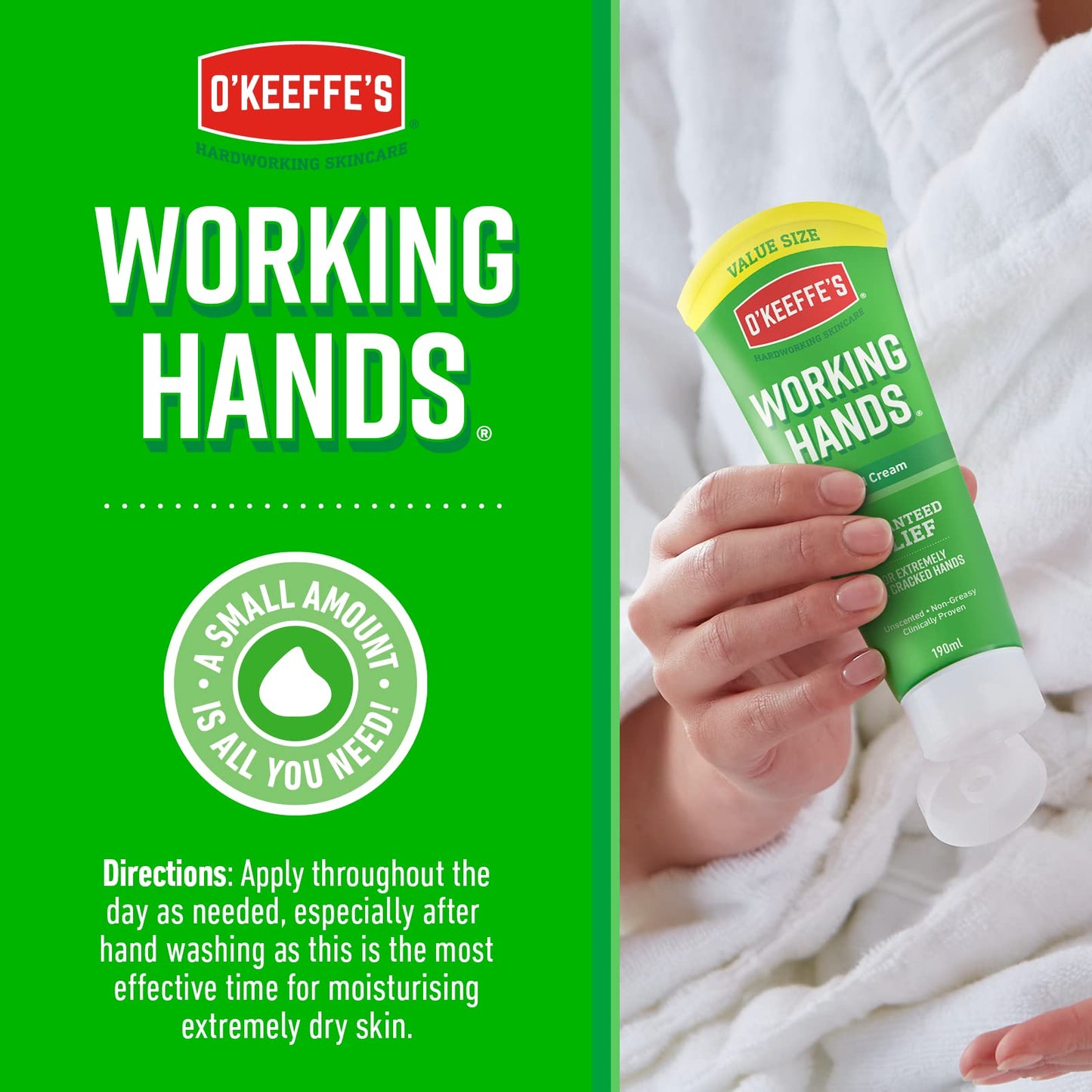 O'Keeffe's O’Keeffe’s Working Hands Value Tube, 190ml – Hand Cream for Extremely Dry, Cracked Hands | Non-Greasy, Unscented & Instantly Boosts Moisture Levels